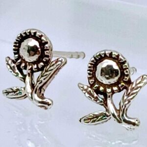 Vintage‎ NOS Sterling Silver 925 Sunflower Stud Earrings Floral Nature Jewelry